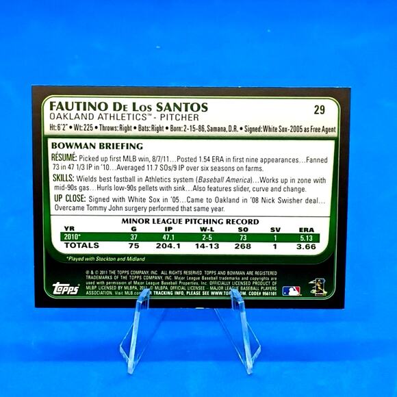 2011 Bowman Draft Picks & Prospects - Fautino De Los Santos #29 Rookie Card - Picture 3 of 3